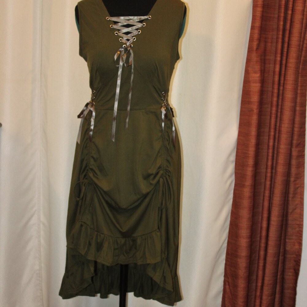Steampunk Gothic Renaissance Victorian maxi DRESS Olive Green NWT Sz XL - Picture 2 of 8